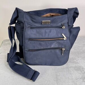 Organizzi Navy Blue Crossbody Bag Many Zipper Pockets Adjustable Strap Purse